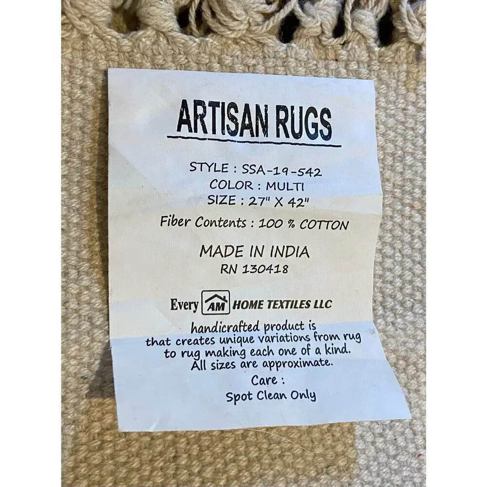 AM HOME TEXTILES Handcrafted Artisan Throw Rug Multi-Color Sz 27x42 Aztec Style